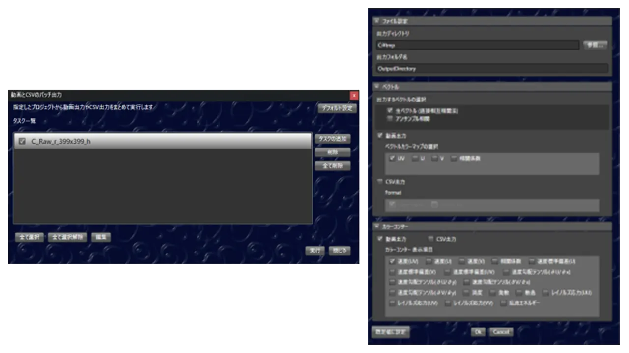 ステレオPIVソフト_Flow_ExpertII2D3C_バッチ処理出力画面