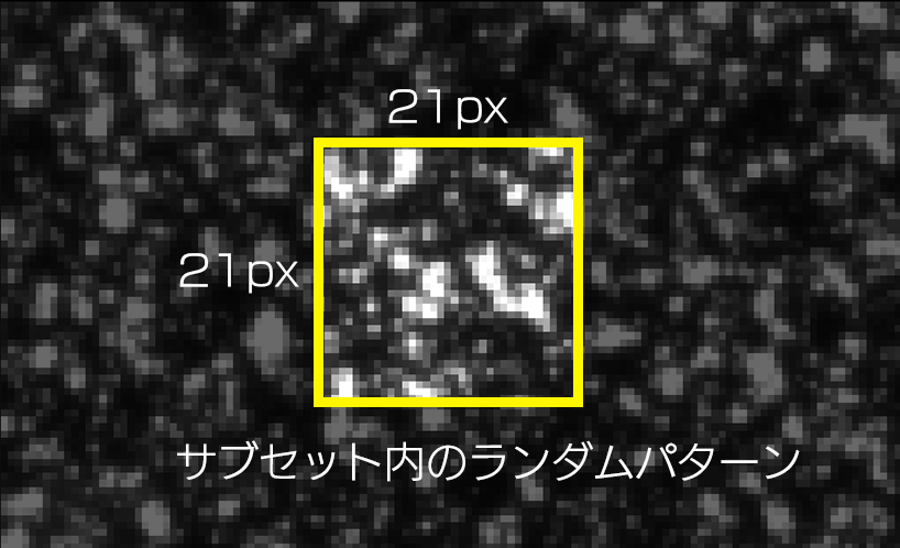 デジタル画像相関法（DIC）_サブセット内のランダムパターンの画像